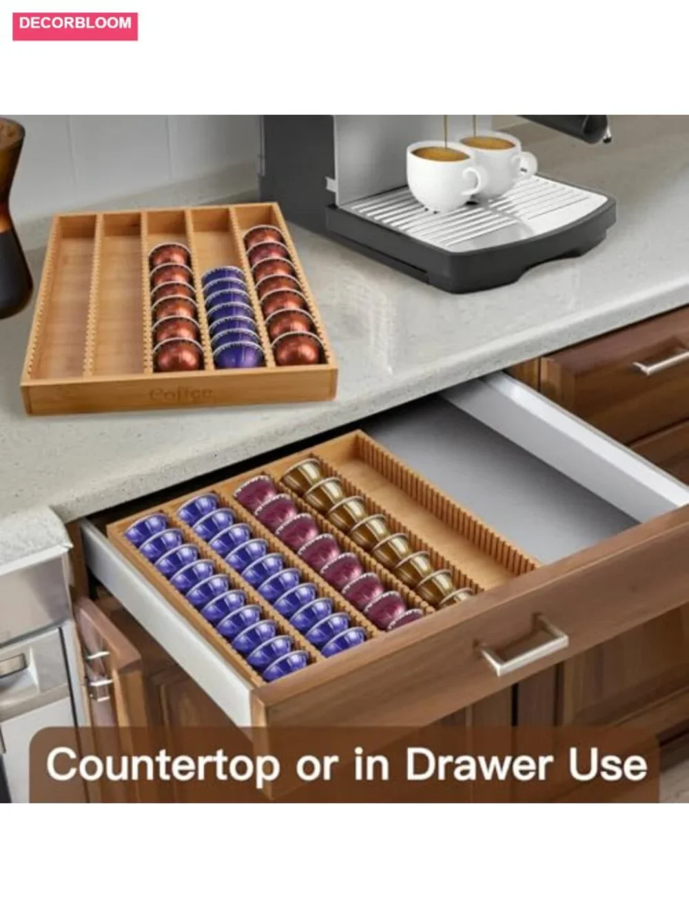 Bamboo Coffee Pod Storage Drawer Insert K Cup Holder Organizer for Nespresso